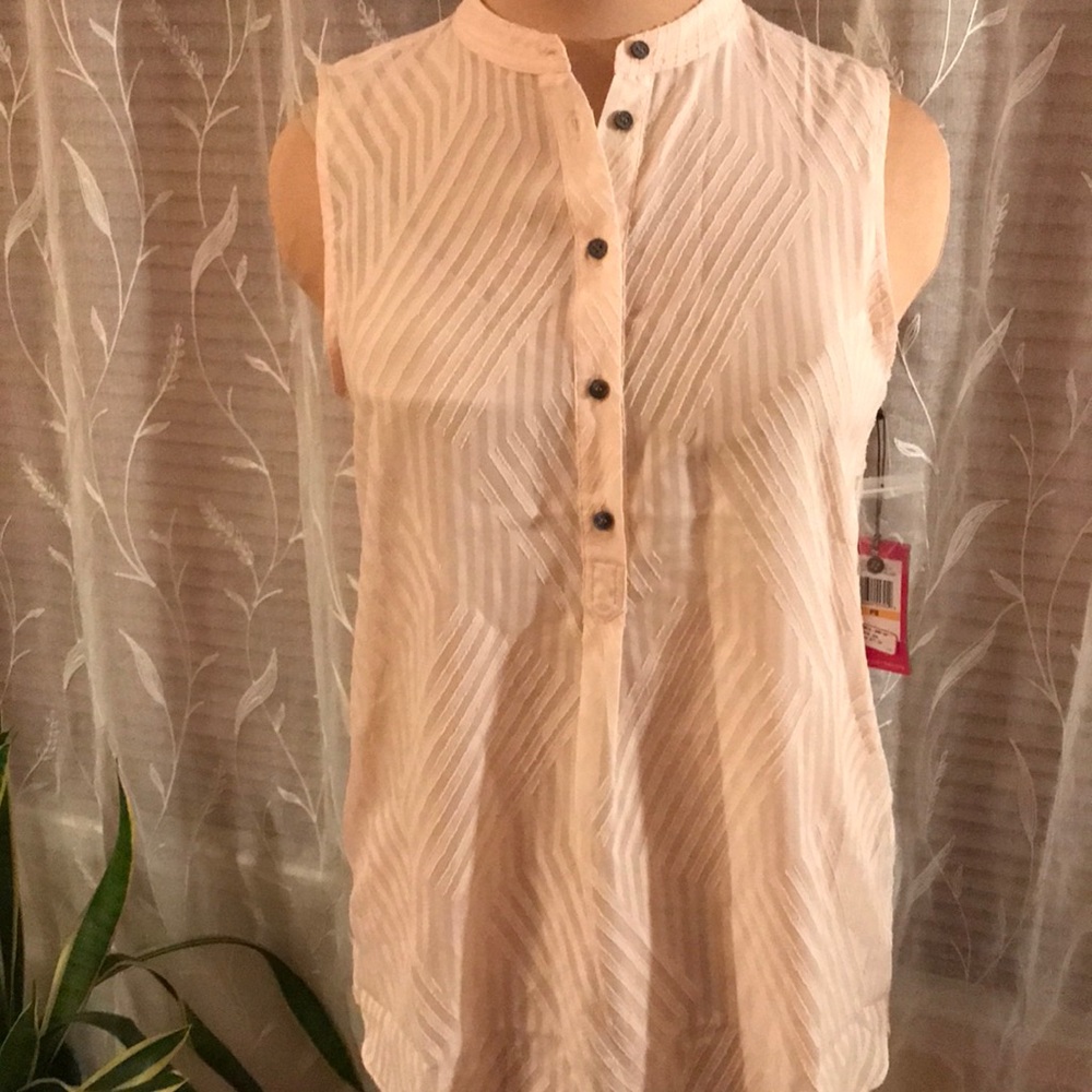Vince Camuto Pink Blush Sheer Sleeveless Top Sz S “Modern Rouge”
